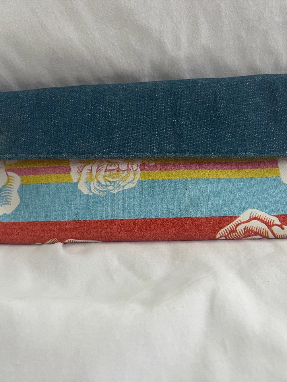 Striped Floral Clutch in Teal, Coral and Sky